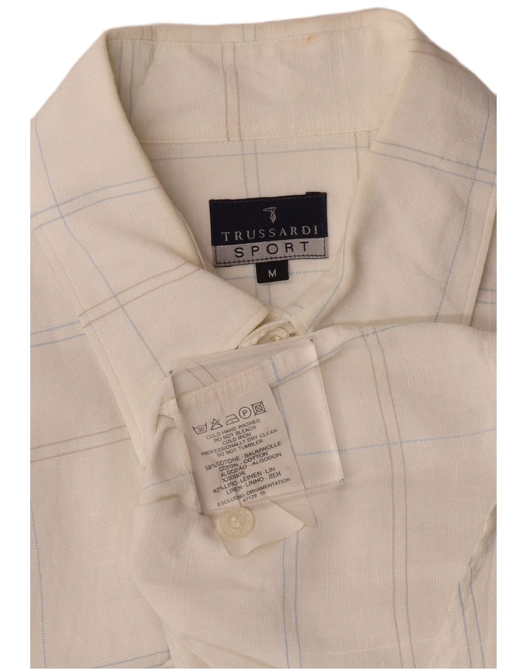 Camicia Trussardi Uomo a Quadri in Cotone Scozzese Medio Bianco Sporco