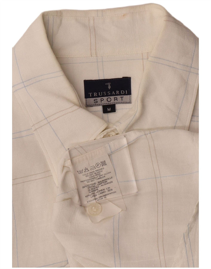 Camicia Trussardi Uomo a Quadri in Cotone Scozzese Medio Bianco Sporco