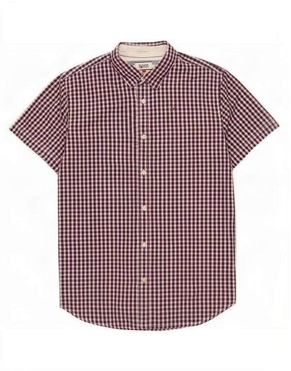 Camicia a maniche corte da uomo Tommy Hilfiger in cotone a quadretti blu navy medio