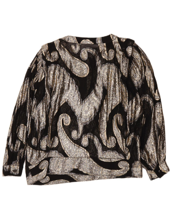 Top vintage da donna trasparente con camicetta trasparente UK 14 grande motivo cachemire nero