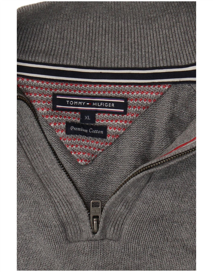 Maglione maglione con zip da uomo Tommy Hilfiger XL in cotone grigio