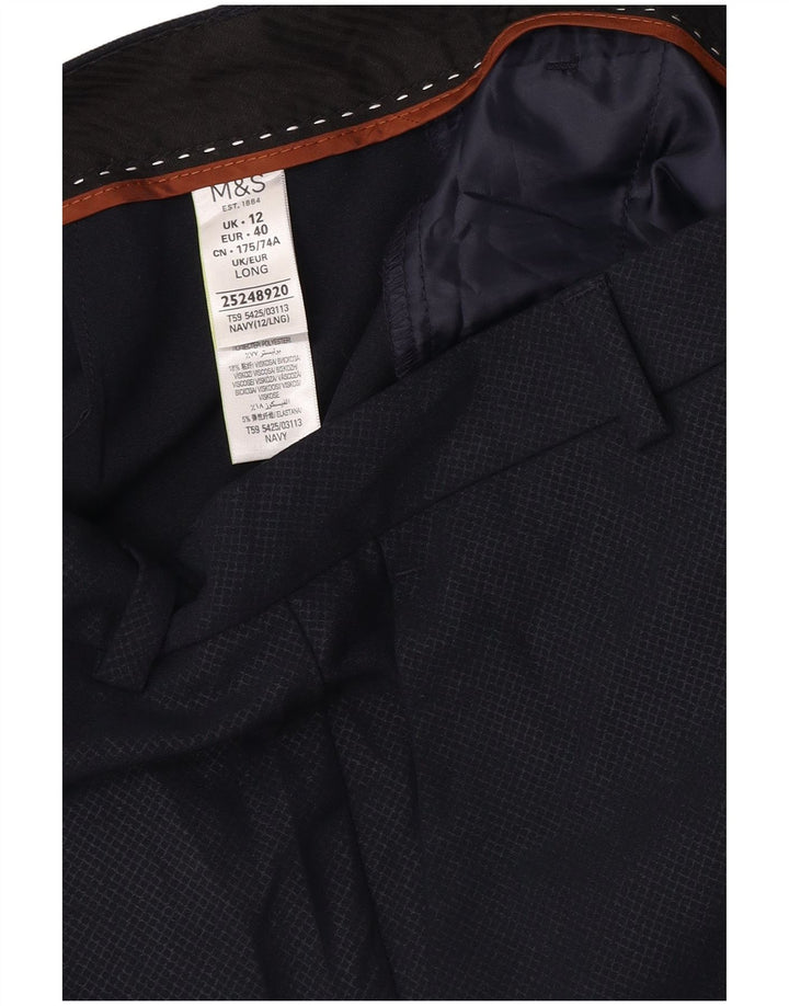 Pantaloni da abito da donna Marks & Spencer UK 12 Medium W32 L32 Blu navy a quadri