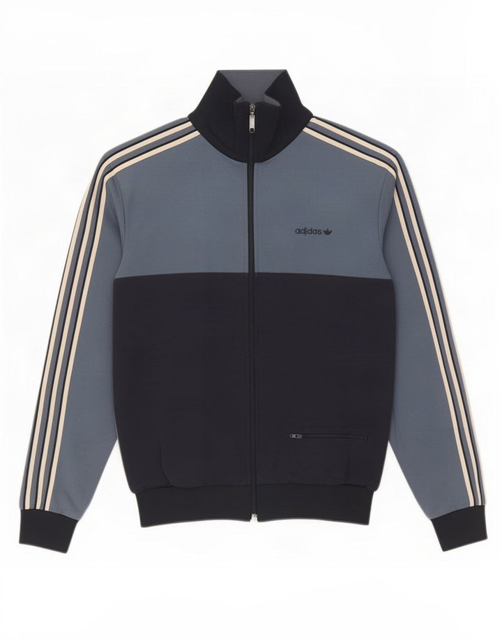 Giacca da ginnastica da uomo Adidas piccola in cotone color block blu navy