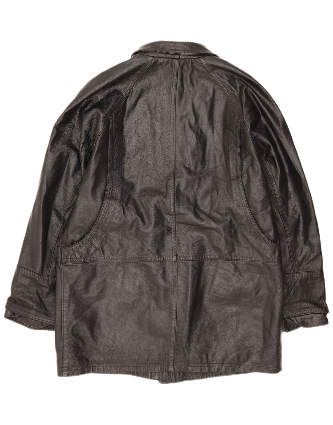 Cappotto in pelle vintage da uomo UK 42 XL in pelle nera