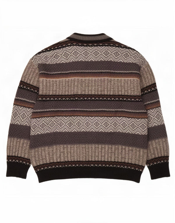 Maglione da uomo con scollo a V Jockey, maglione grande in lana a righe grigie