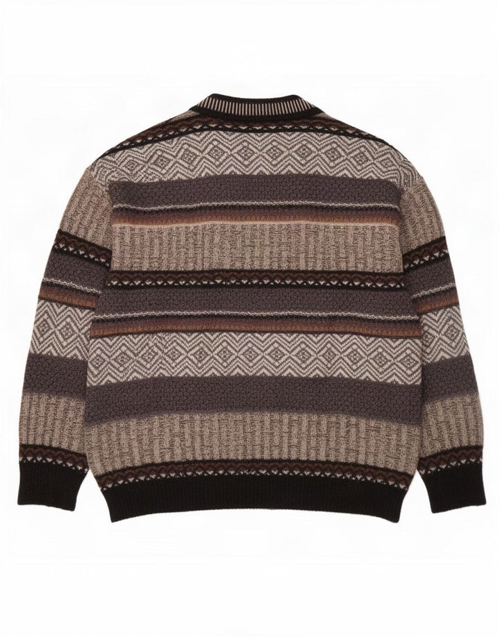 Maglione da uomo con scollo a V Jockey, maglione grande in lana a righe grigie