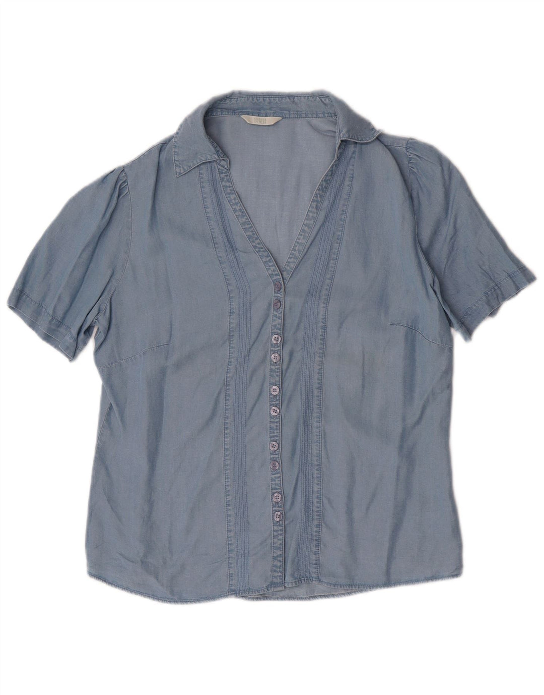 MARKS & SPENCER Camicia a maniche corte da donna UK 14 Large Lyocell blu