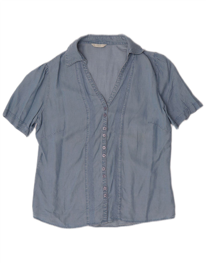 MARKS & SPENCER Camicia a maniche corte da donna UK 14 Large Lyocell blu