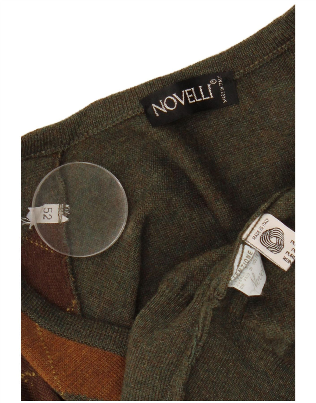 Maglione da uomo con scollo a V NOVELLI IT 52 Large Khaki Argyle/Diamond Wool