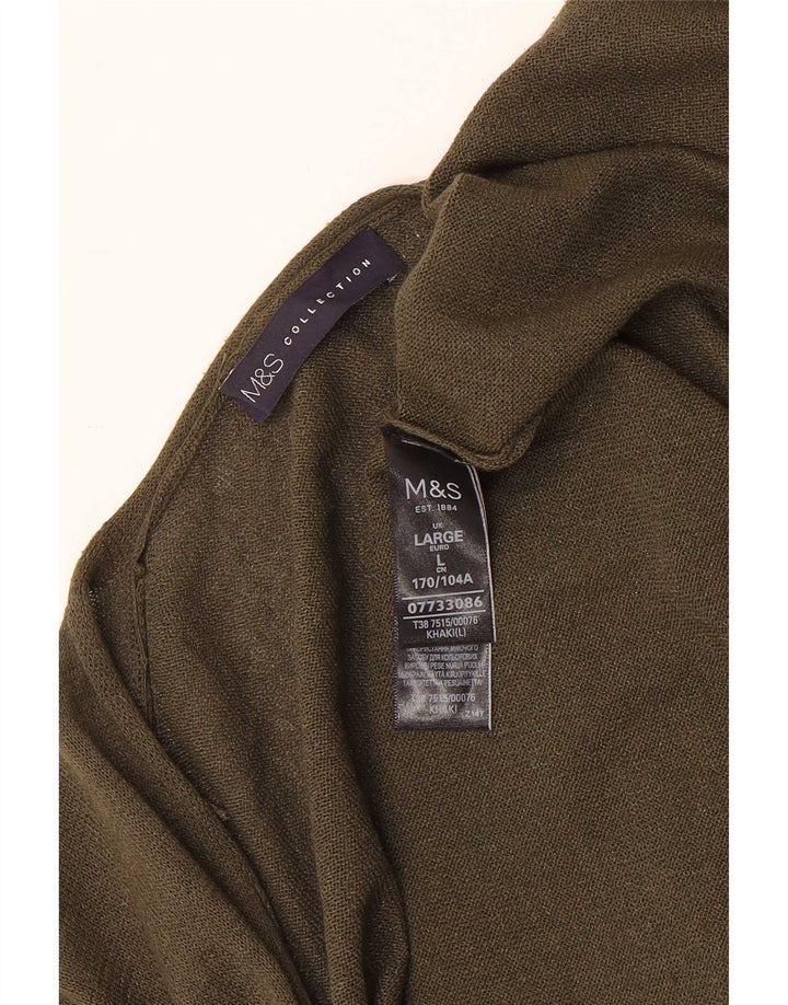 Maglione cardigan aperto lungo da donna Marks & Spencer UK 16 grande kaki