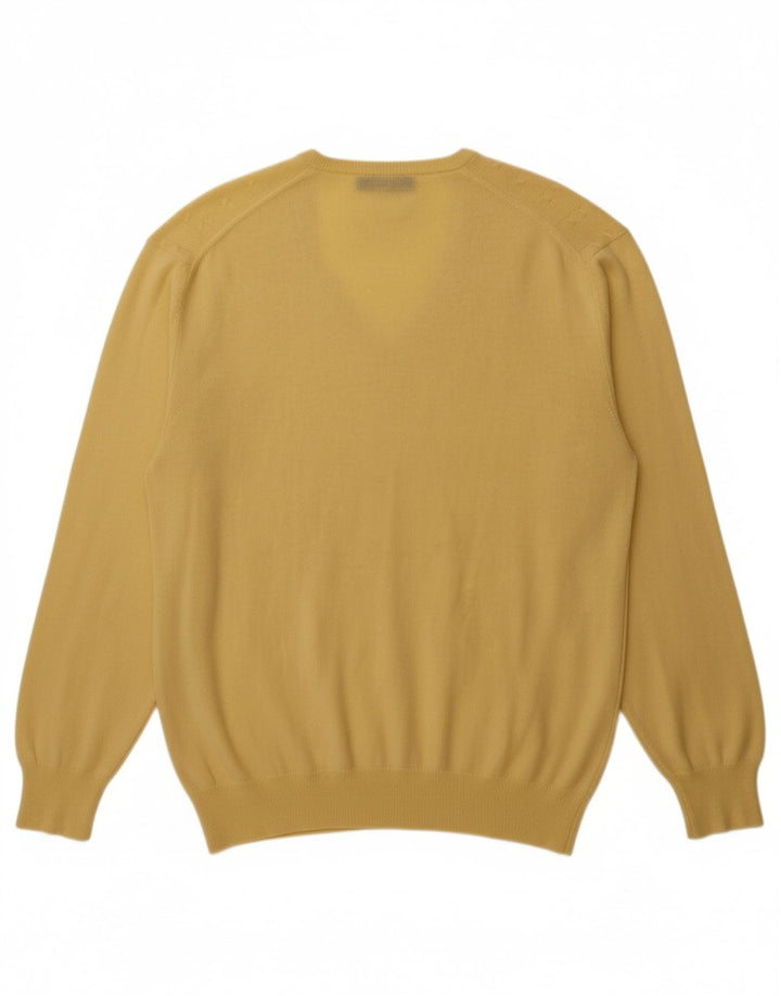 VINTAGE Mens V-Neck Jumper Sweater Large Yellow
