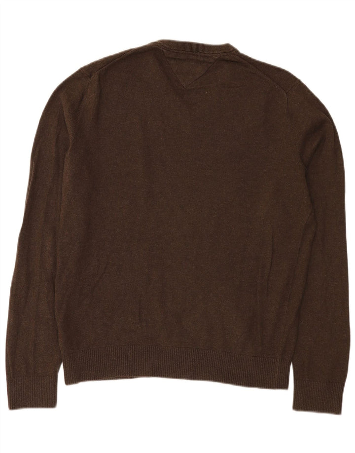 Maglione maglione con scollo a V da uomo Tommy Hilfiger in cotone marrone medio