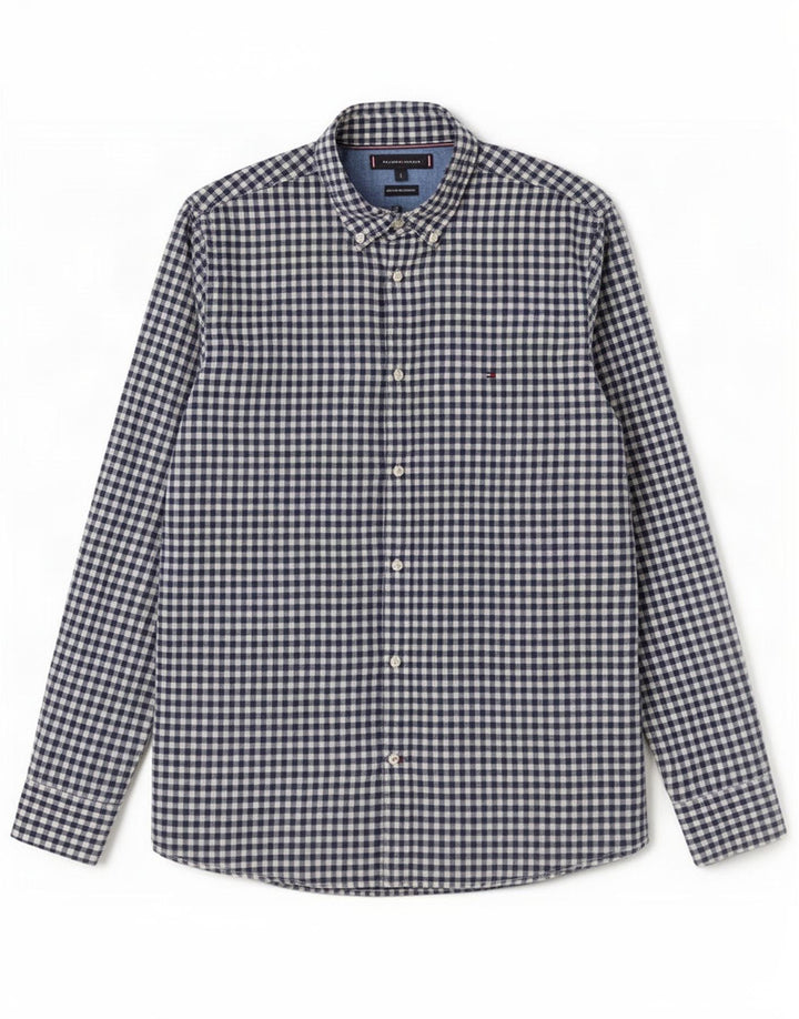 Camicia da uomo Tommy Hilfiger grande in cotone a quadretti blu navy