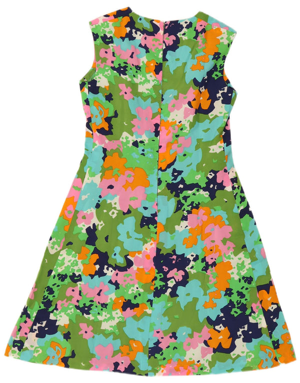 Abito vintage da donna senza maniche a trapezio UK 8 piccolo retrò multicolore