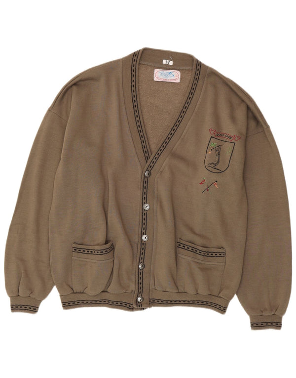 Maglione cardigan grafico da uomo vintage XL in cotone beige