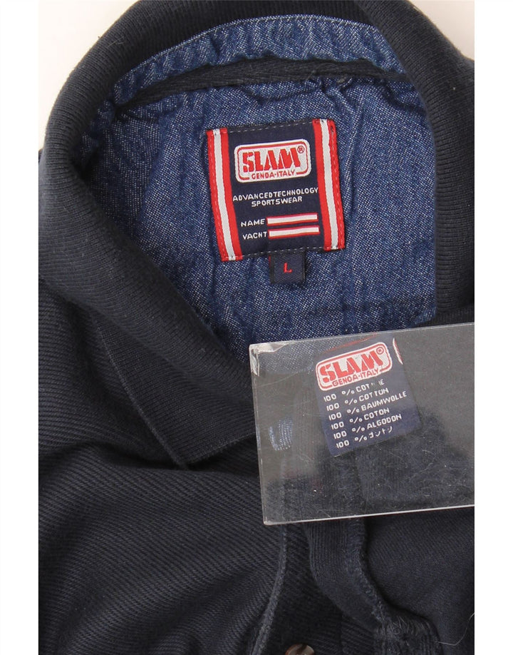 Polo da uomo a maniche lunghe Slam grande in cotone blu navy