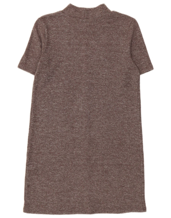 Abito maglione a maniche corte da donna Zara UK 12 Poliestere screziato marrone medio