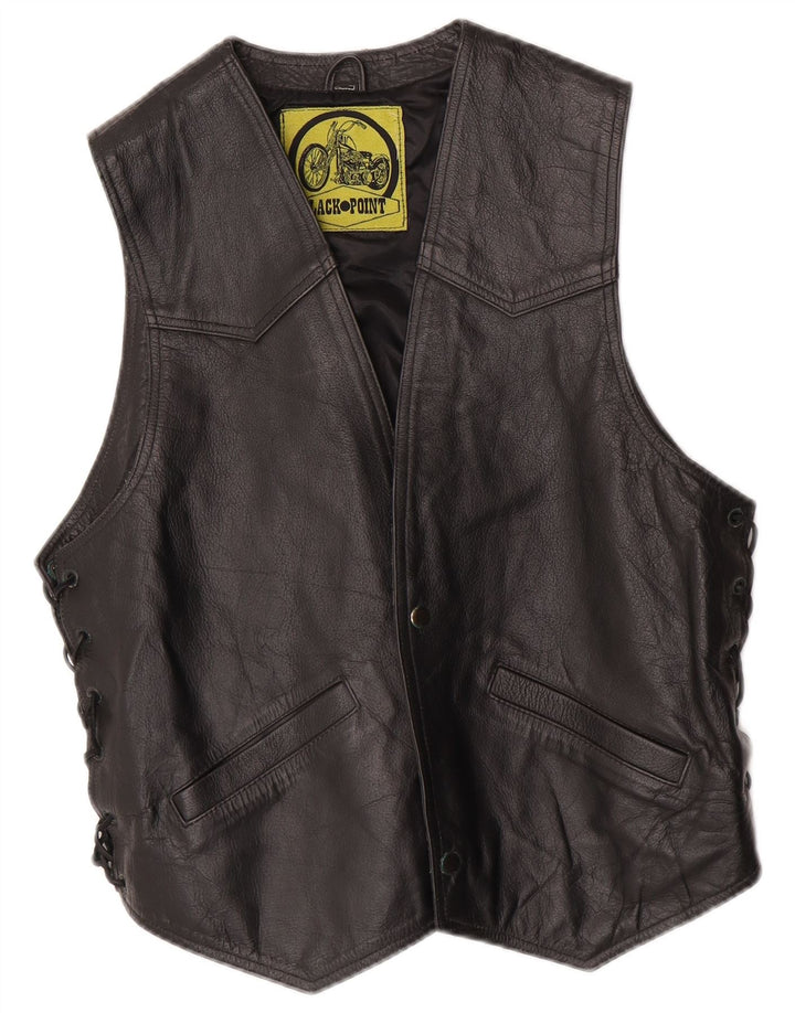 Gilet in pelle western vintage da uomo piccolo nero