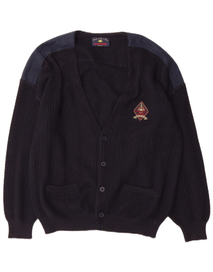 Maglione cardigan da uomo Il Granchio grande color block blu navy