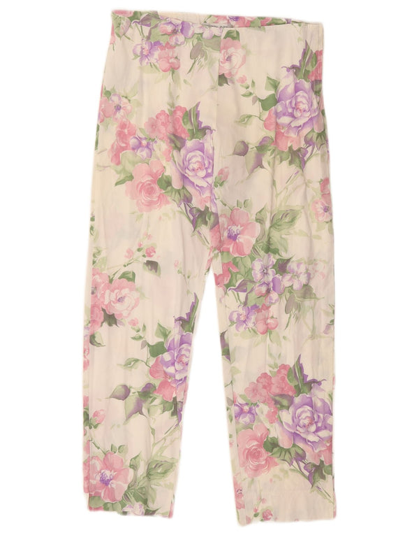 Pantaloni cropped da donna vintage IT 44 medi W28 L25 cotone floreale bianco