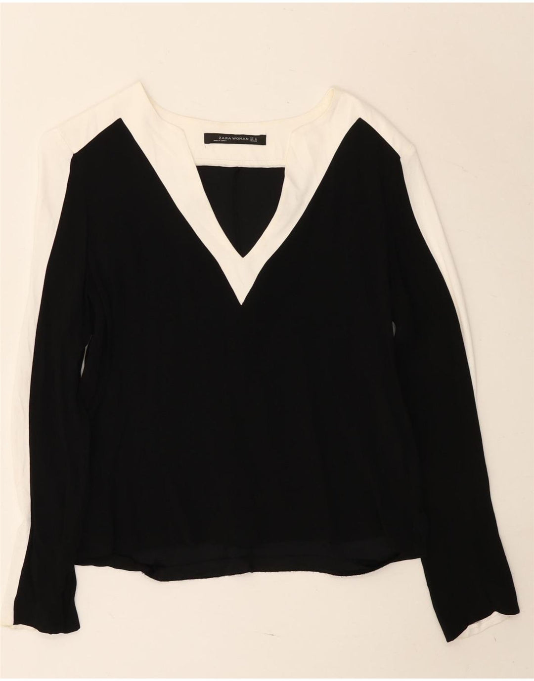 Top Zara da donna a maniche lunghe UK 14 viscosa color block medio nero