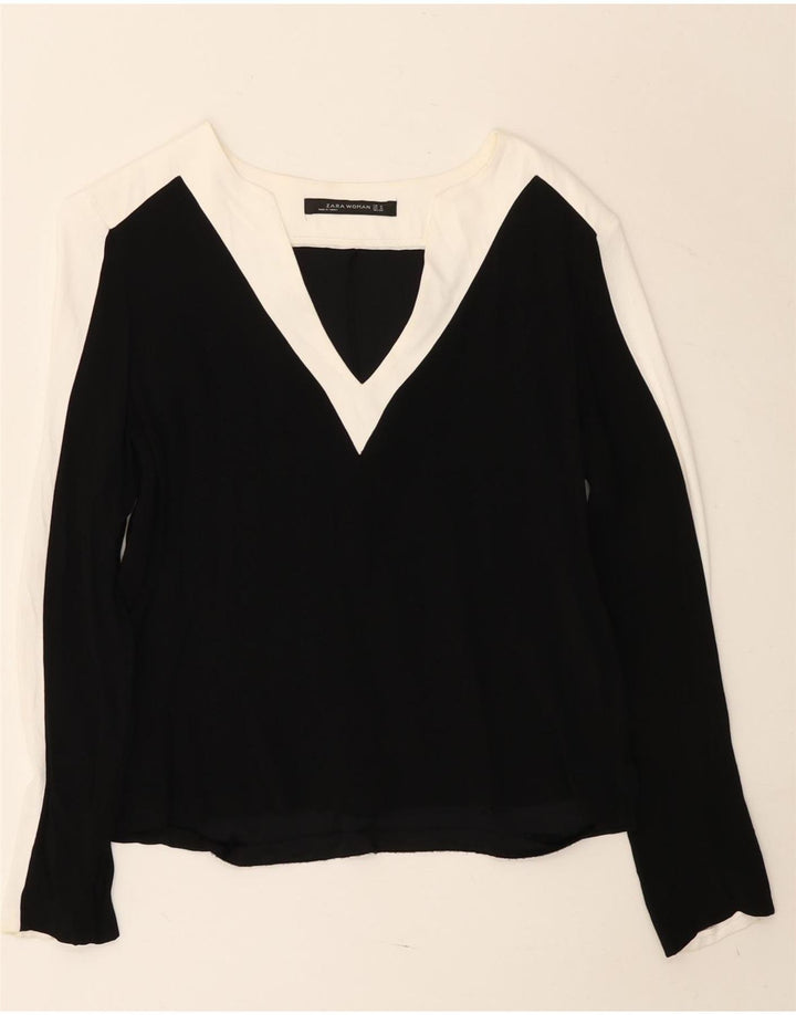 Top Zara da donna a maniche lunghe UK 14 viscosa color block medio nero