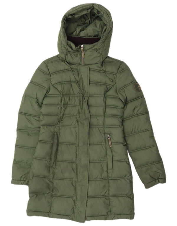 Cappotto imbottito con cappuccio da donna Superdry UK 6 XS verde poliestere