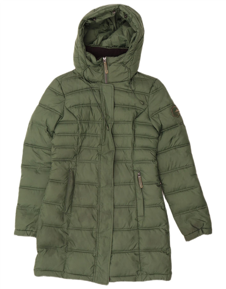 Cappotto imbottito con cappuccio da donna Superdry UK 6 XS verde poliestere