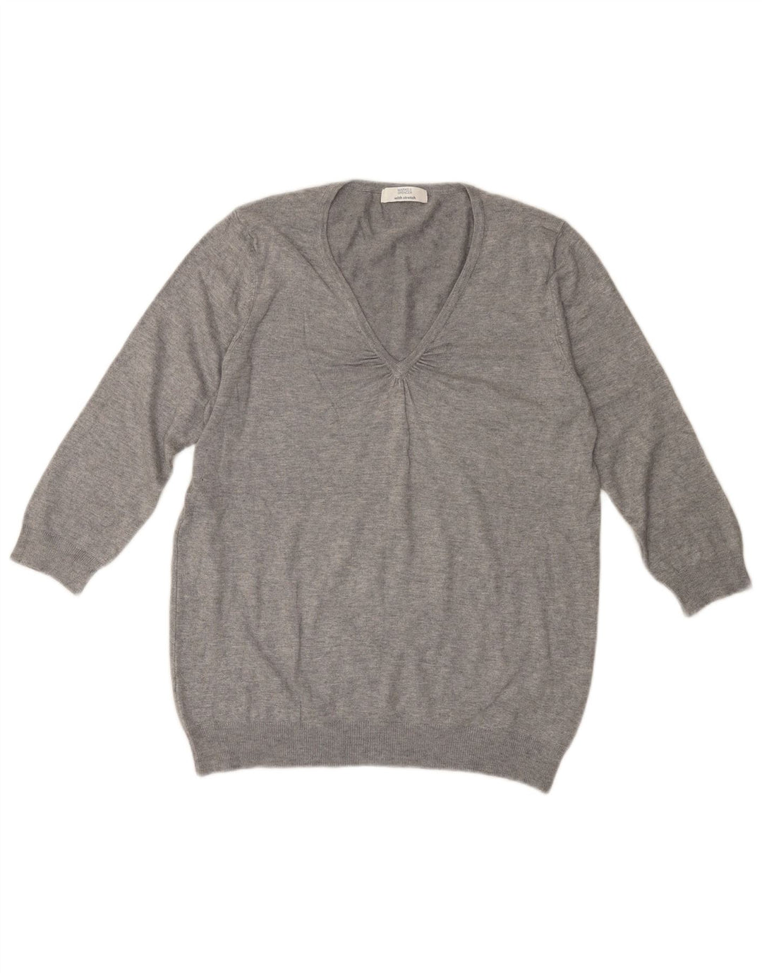 MARKS & SPENCER Maglione da donna con scollo a V e maniche a 3/4 UK 16 Large Grigio