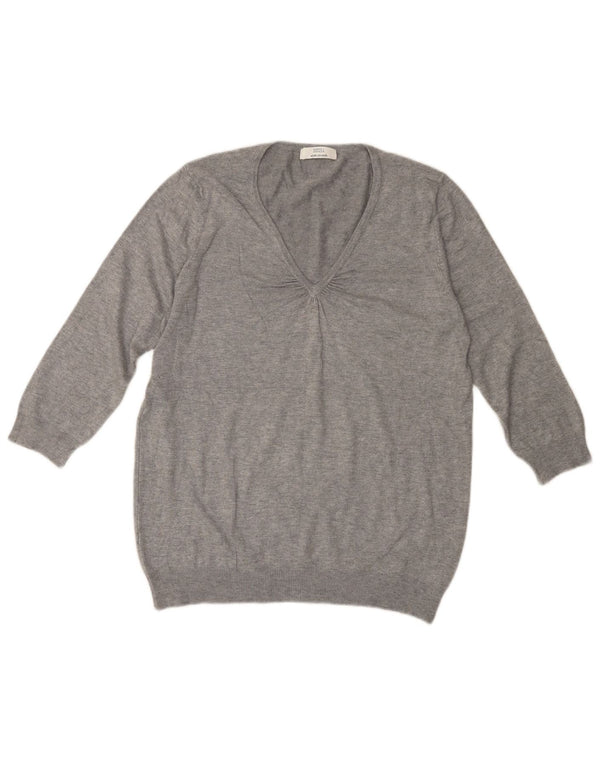 MARKS & SPENCER Maglione da donna con scollo a V e maniche a 3/4 UK 16 Large Grigio
