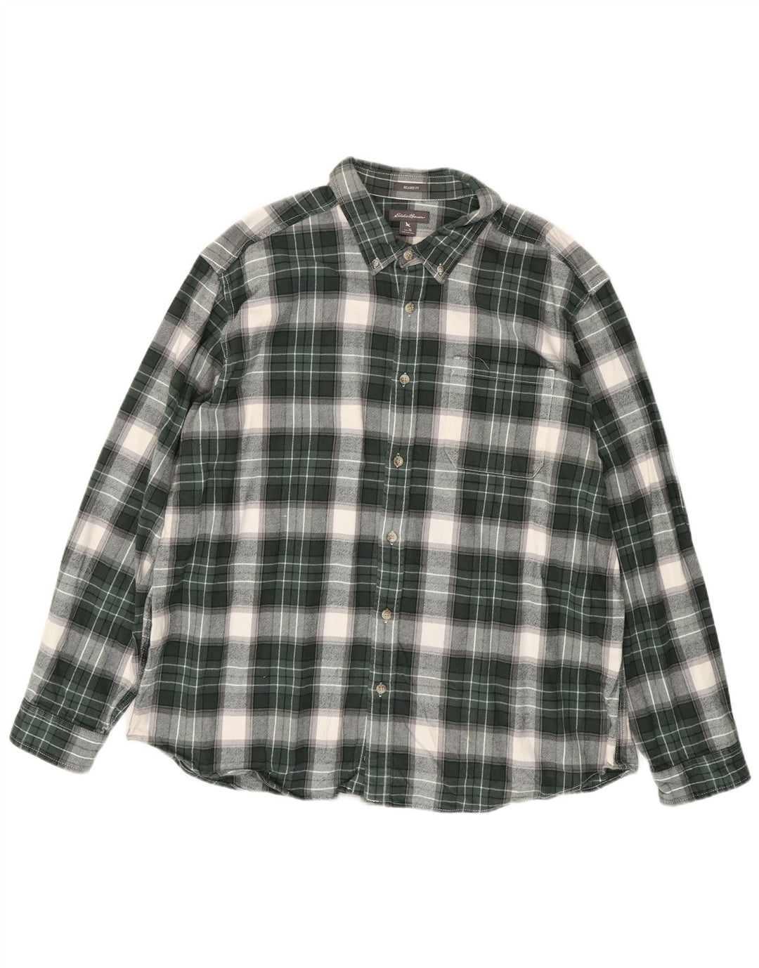 EDDIE BAUER Camicia da uomo in flanella dalla vestibilità rilassata XL in cotone a quadri verdi