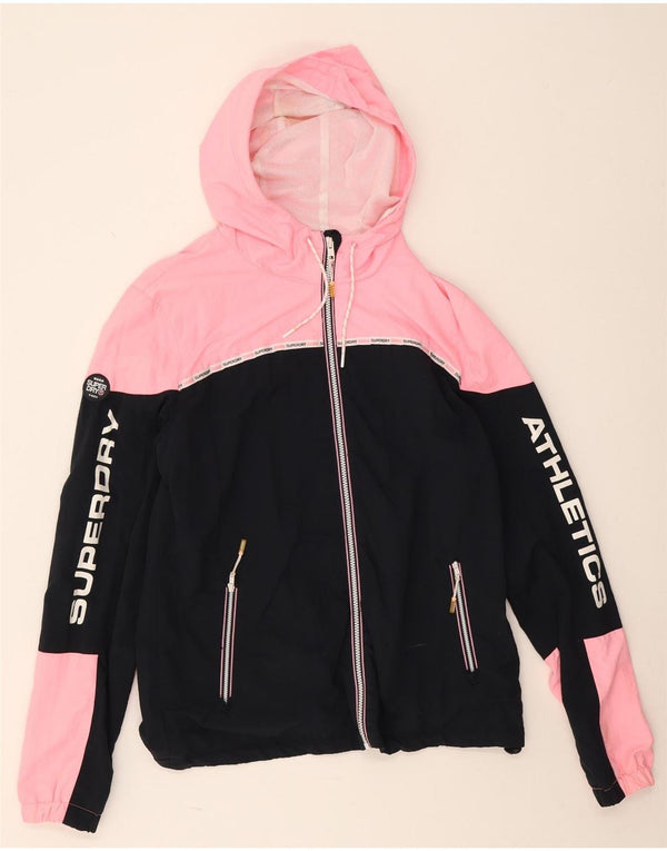 Giacca antipioggia da donna con cappuccio grafico Superdry UK 18 XL nylon color block nero