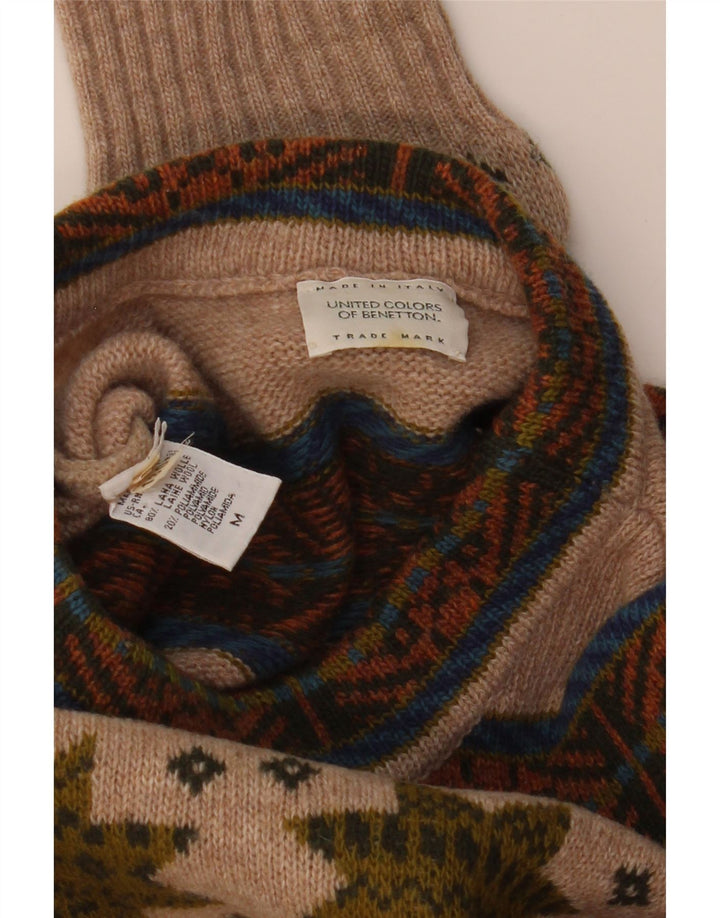 Maglione da uomo girocollo Benetton in lana Fair Isle beige medio