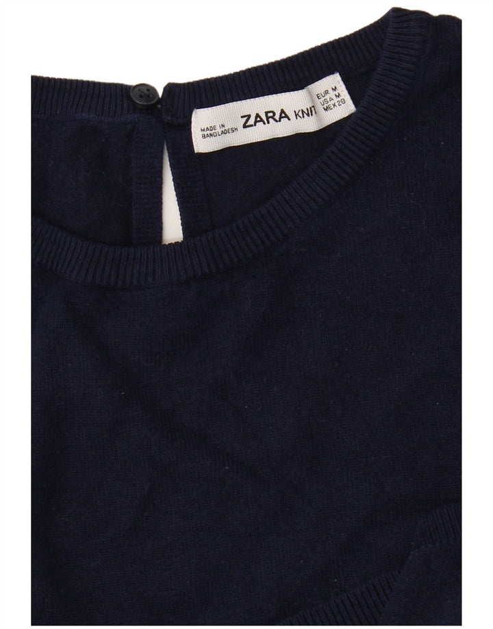 Maglione corto girocollo da donna Zara UK 12 blu navy medio