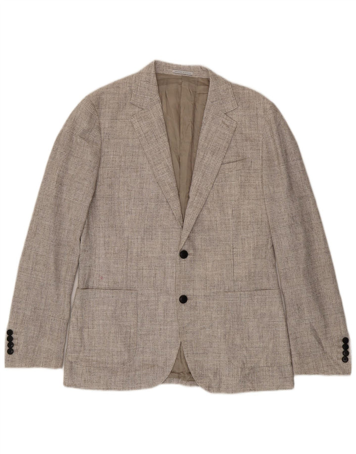 Giacca blazer da uomo a 2 bottoni Reiss UK 40 grande poliestere a quadri grigi