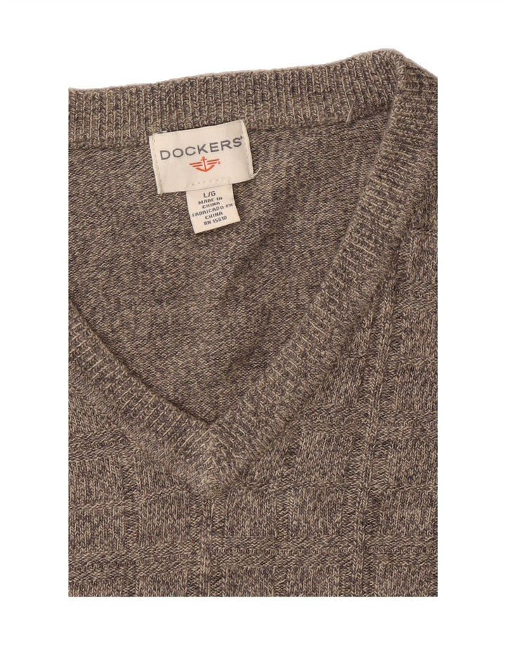 DOCKERS Mens V-Neck Jumper Sweater Large Grey Acrylic Vintage Dockers and Second-Hand Dockers from Messina Hembry 