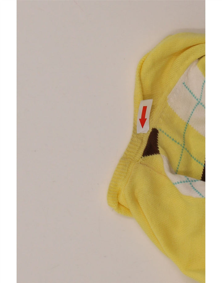 J. CREW Maglione da donna con scollo a V UK 12 Medio Giallo Argyle/Diamante