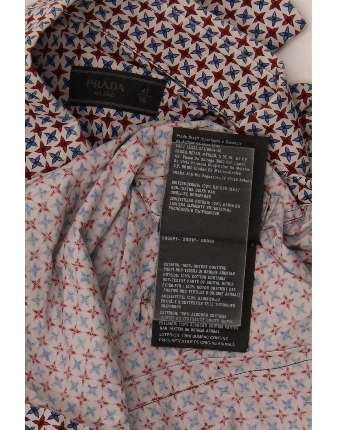 Camicia Prada da uomo taglia 16 41 grande cotone geometrico multicolore