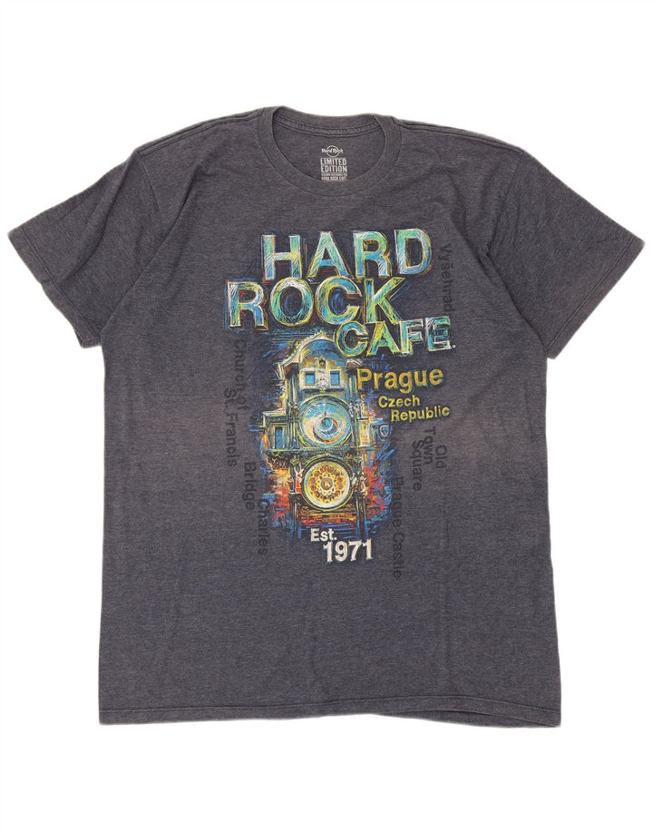 T-shirt grafica da uomo di Praga dell'Hard Rock Cafe, grande in cotone grigio