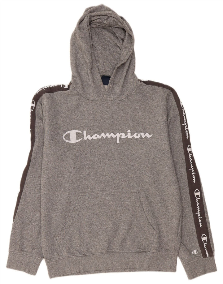 Maglione con cappuccio grafico da uomo Champion in cotone color block grigio medio