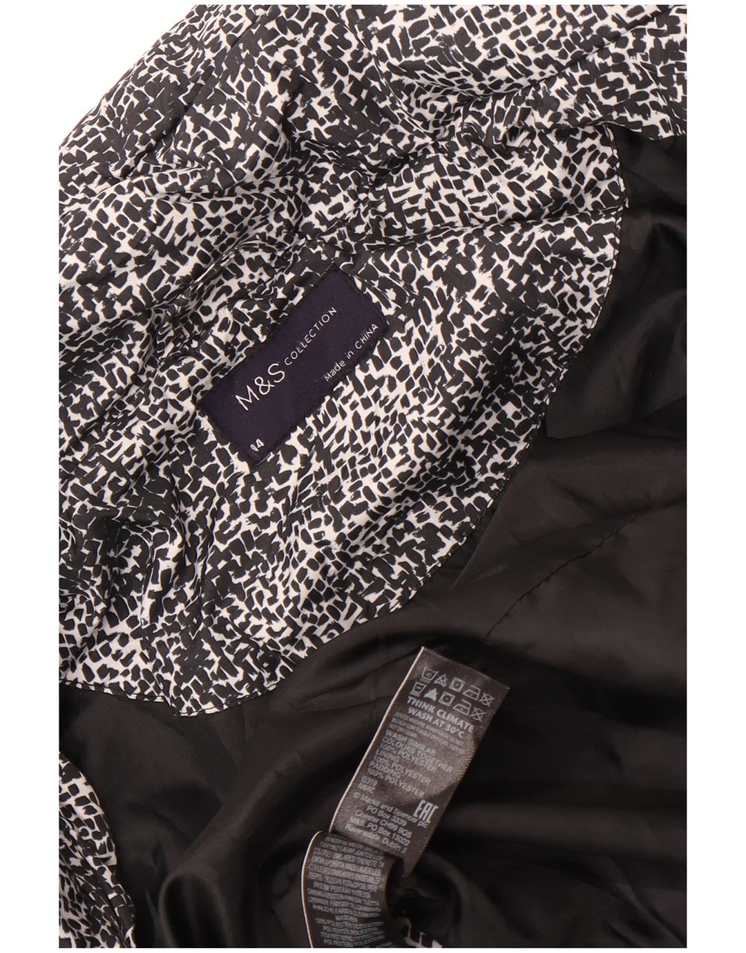 Giacca imbottita da donna Marks & Spencer UK 14 grande poliestere maculato nero