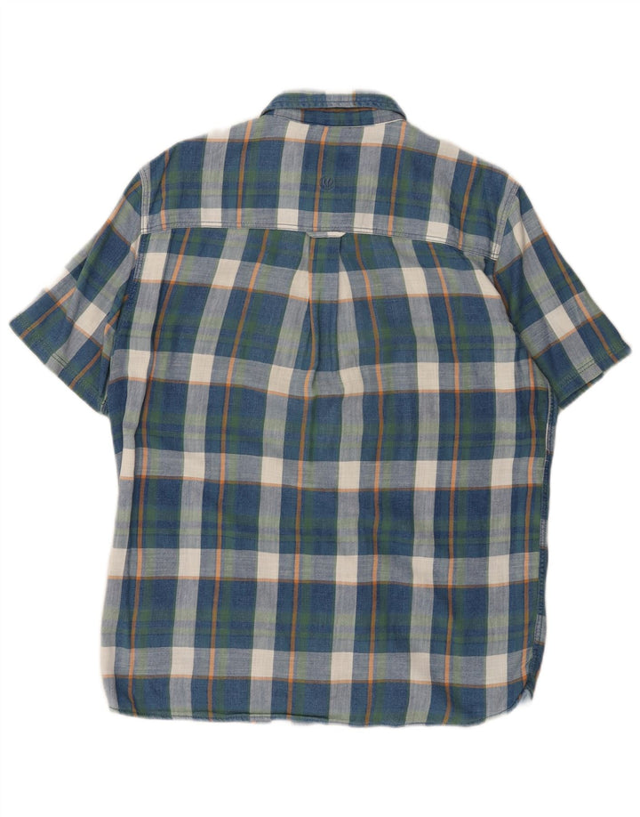 Fat Face Camicia da uomo in flanella a maniche corte in cotone a quadri blu medio