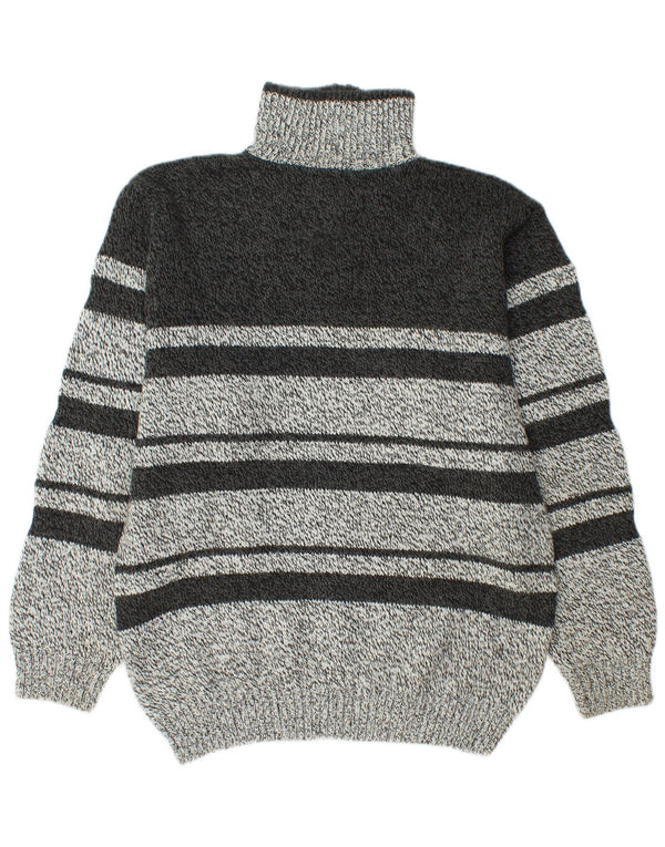 Maglione vintage da uomo con zip e collo in acrilico a righe grigio medio