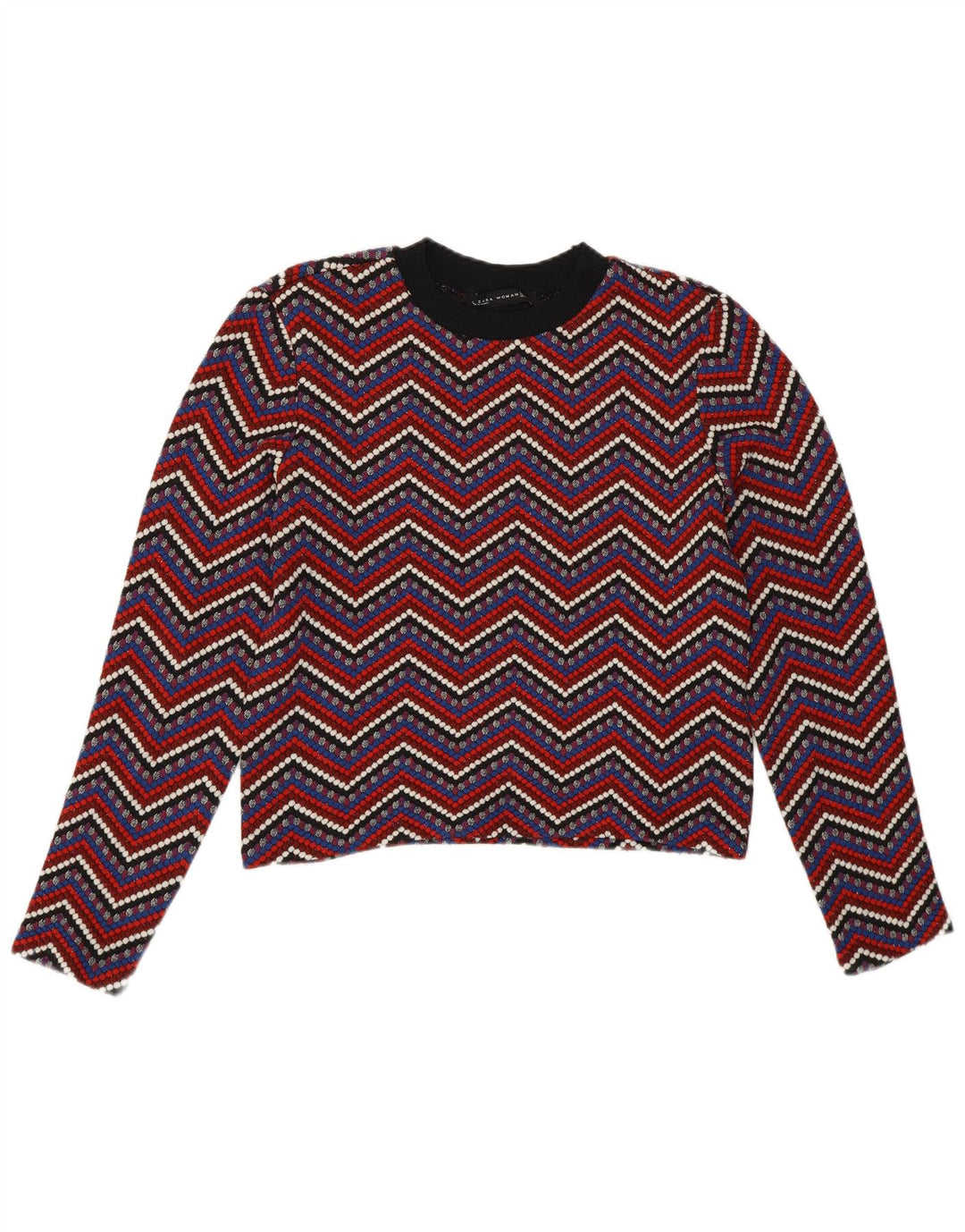 Maglione maglione girocollo da donna Zara UK 12 Chevron medio multicolore
