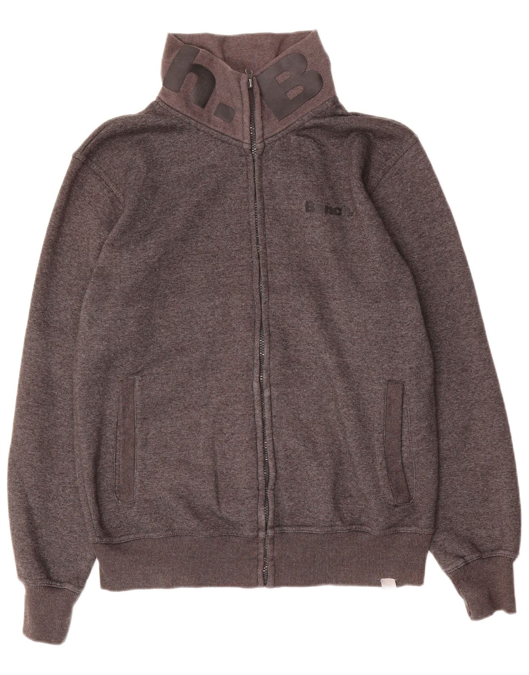 BENCH Mens Graphic Tracksuit Top Jacket Large Grey Cotton