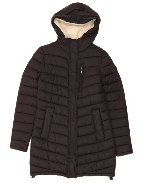 Cappotto imbottito con cappuccio da donna Superdry UK 10 piccolo nylon nero
