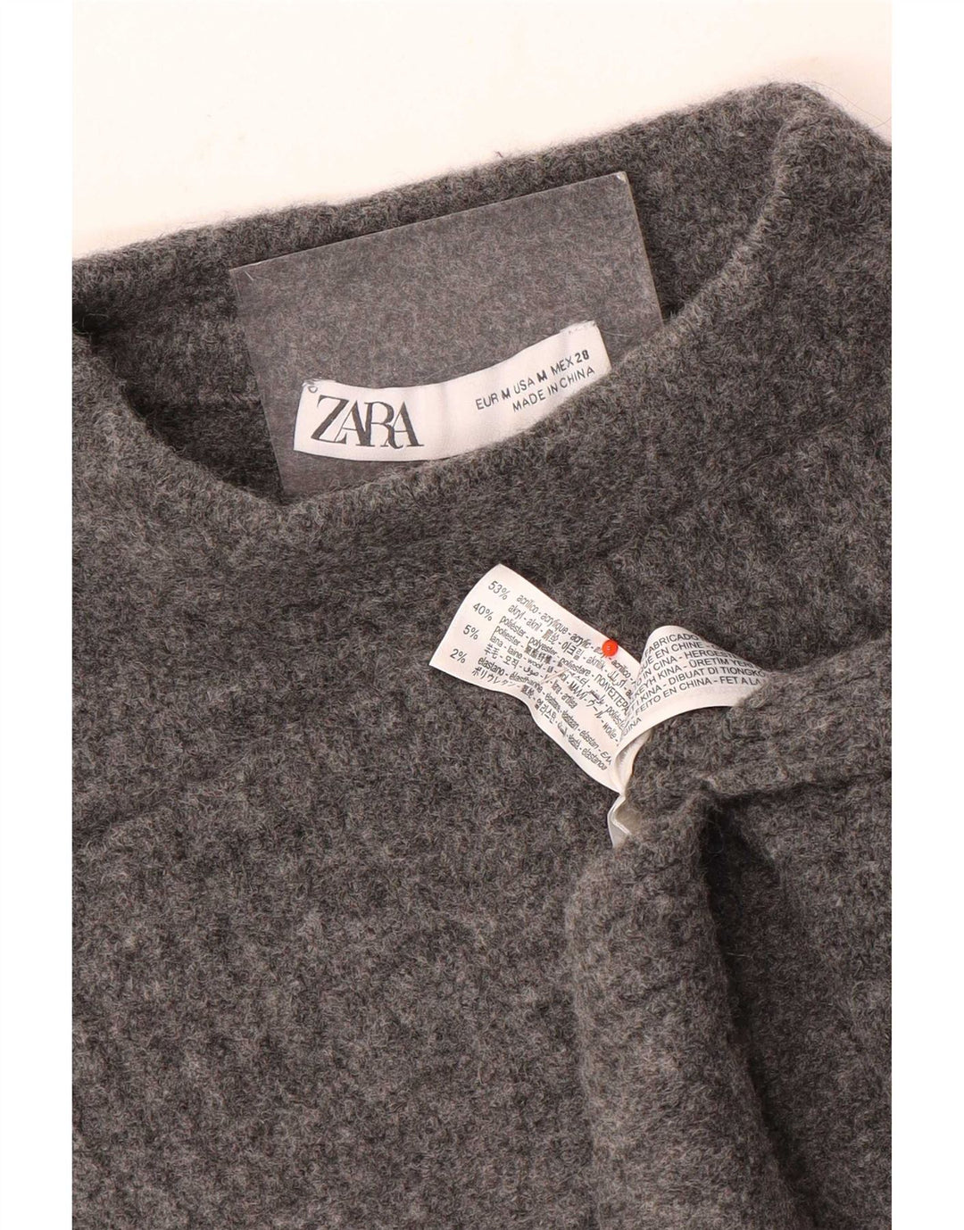 Maglione corto con collo alto da donna Zara UK 14 Acrilico grigio medio