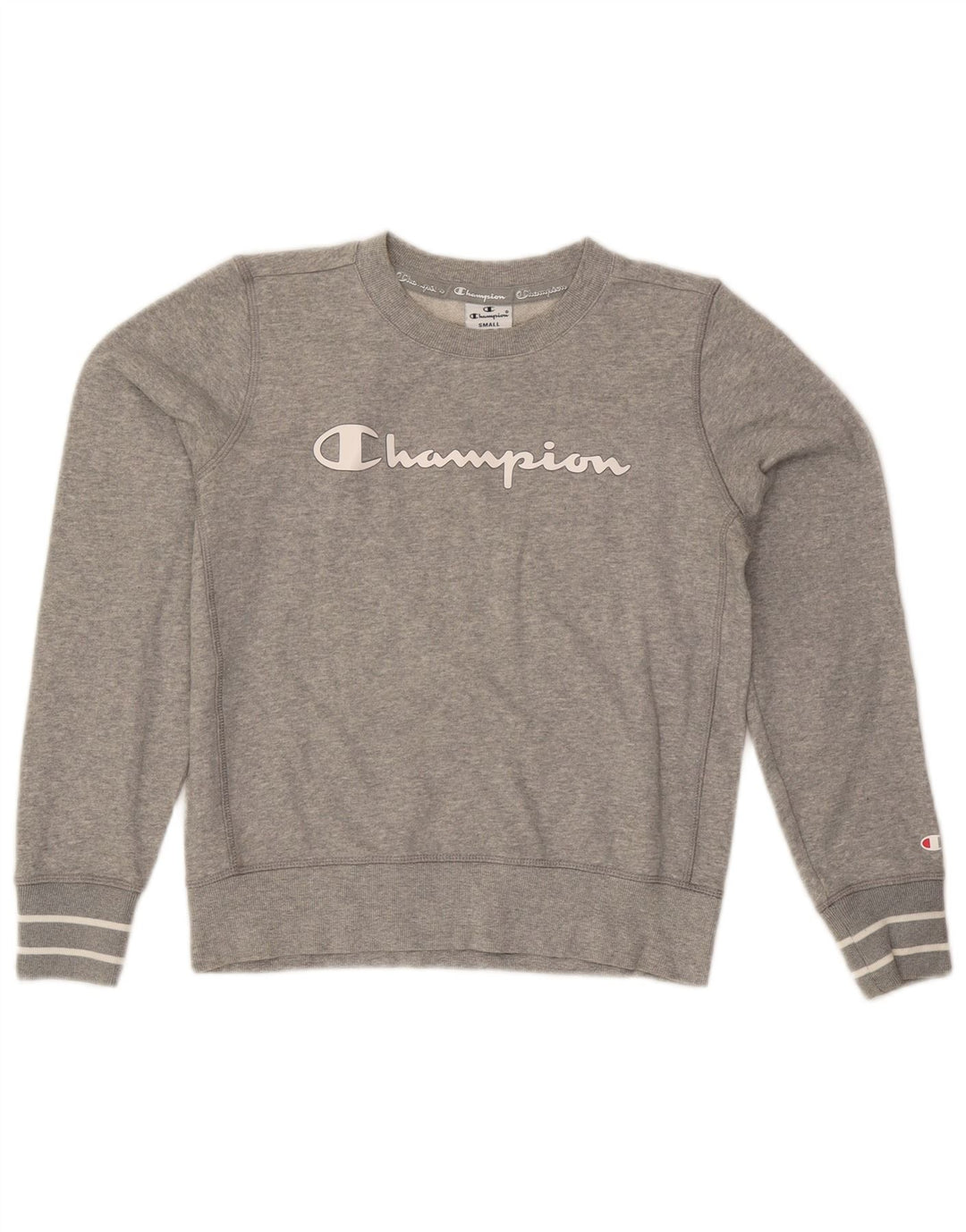 Felpa con grafica Champion da donna, maglione UK 10 piccolo grigio