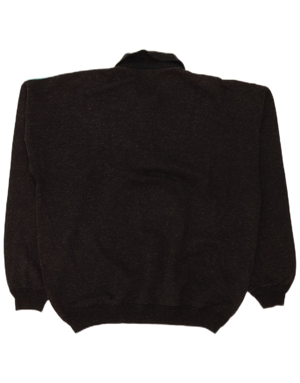Vintage Mens Graphic Polo Neck Jumper Sweater Large Grey Colourblock
