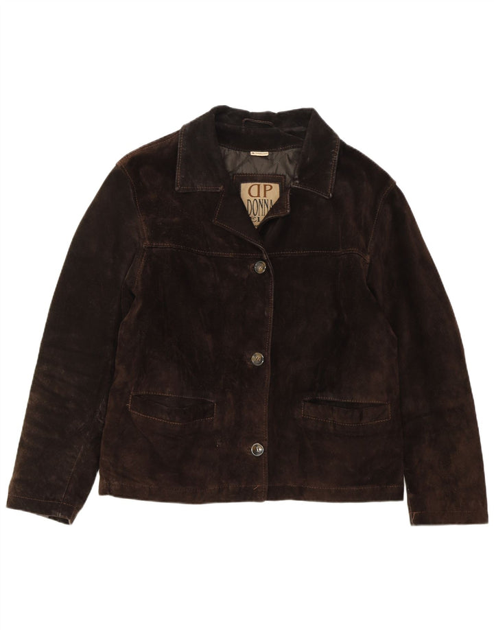 Giacca da donna in pelle scamosciata VINTAGE IT 46 Large in pelle marrone